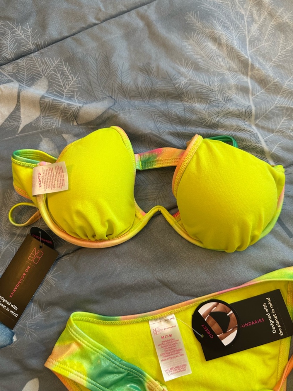 NWTS No Boundaries Neon Tie-Dye Bikini Set - Yellow, Green, Pink, Orange Sz M - Picture 11 of 11
